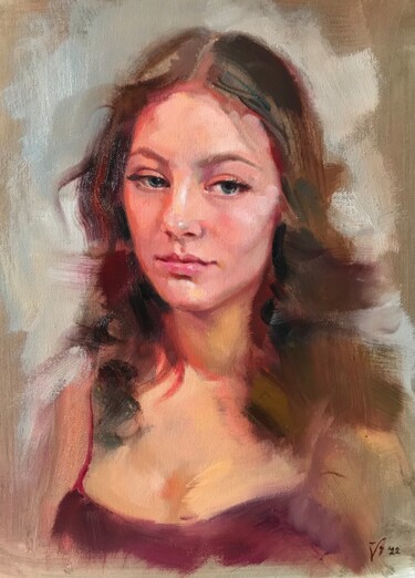 Картина под названием "Porträt einer junge…" - Katharina Valeeva, Подлинное произведение искусства, Масло Установлен на Дере…
