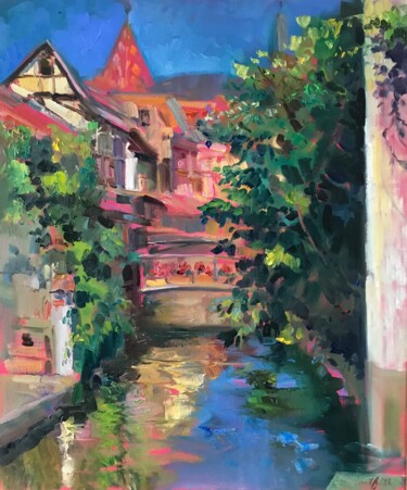 Painting titled "Wissembourg" by Katharina Valeeva, Original Artwork, Oil Mounted on Wood Stretcher frame