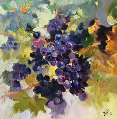 Malerei mit dem Titel "Blaue Weintrauben" von Katharina Valeeva, Original-Kunstwerk, Öl Auf Keilrahmen aus Holz montiert