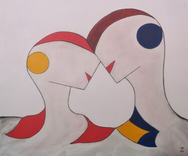 Painting titled "kiss me" by Dr. Katharina Zlöbl, Original Artwork, Acrylic Mounted on Wood Stretcher frame