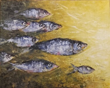 Peinture intitulée "Les sardines attaqu…" par Katherine Jacop-Pouliquen, Œuvre d'art originale, Acrylique