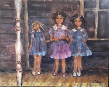 Schilderij getiteld "Les petites filles" door Katherine Jacop-Pouliquen, Origineel Kunstwerk, Acryl
