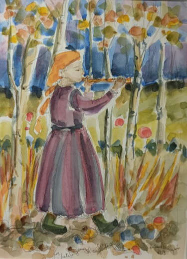 Peinture intitulée "La petite joueuse d…" par Katherine Jacop-Pouliquen, Œuvre d'art originale, Aquarelle