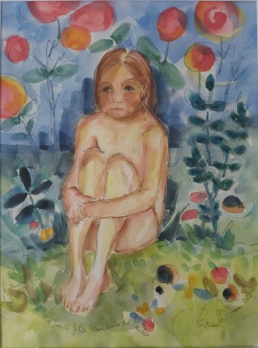 Ζωγραφική με τίτλο "La petite fille bou…" από Katherine Jacop-Pouliquen, Αυθεντικά έργα τέχνης, Ακουαρέλα