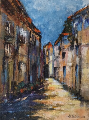 Painting titled "Dans les rues de Tr…" by Katherine Jacop-Pouliquen, Original Artwork, Acrylic