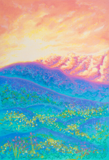 Schilderij getiteld "Hillside Blossoms" door Katherine Pieniazek, Origineel Kunstwerk, Pastel