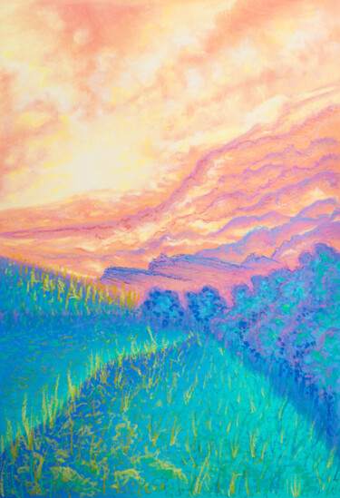 Pittura intitolato "Grassland Haze" da Katherine Pieniazek, Opera d'arte originale, Pastello