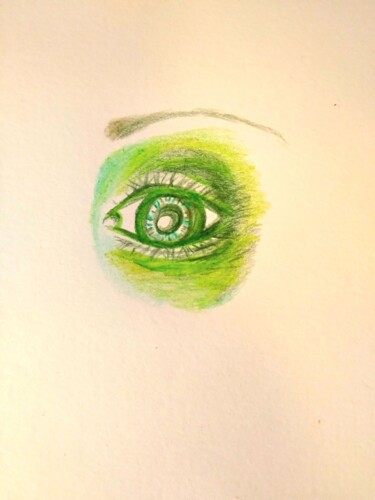 Drawing titled "Oeil vert" by Kathia Donaté, Original Artwork, Pencil
