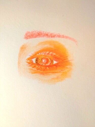 Dessin intitulée "Oeil orange" par Kathia Donaté, Œuvre d'art originale, Crayon