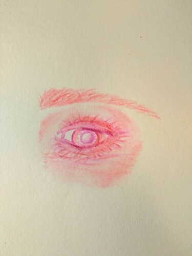 Dessin intitulée "Oeil rose" par Kathia Donaté, Œuvre d'art originale, Crayon