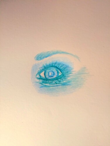 Drawing titled "Oeil bleu" by Kathia Donaté, Original Artwork, Pencil