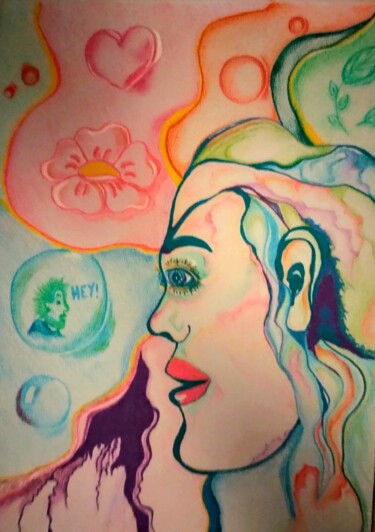 Dessin intitulée "Hey !" par Kathia Donaté, Œuvre d'art originale, Crayon