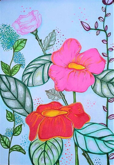 Painting titled "Flowers" by Kathia Donaté, Original Artwork, Marker