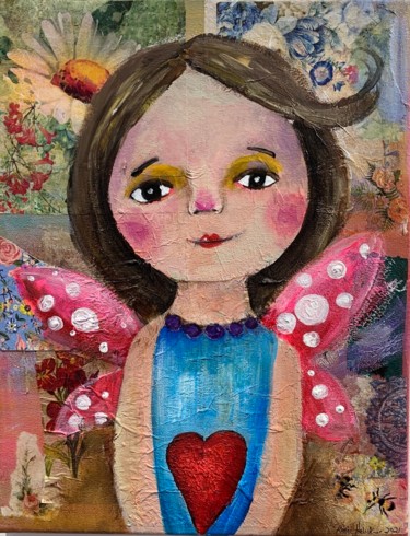 Peinture intitulée "Angel painting with…" par Kathi Halickman, Œuvre d'art originale, Collages