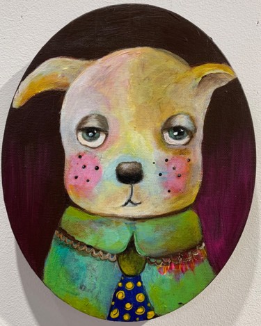 Schilderij getiteld "Puppy portrait" door Kathi Halickman, Origineel Kunstwerk, Acryl