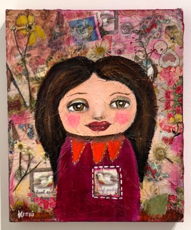 Painting titled "Girl Doll" by Kathi Halickman, Original Artwork, Collages