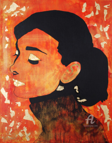 Pintura intitulada "AUDREY HEPBURN « Go…" por Kathleen Artist, Obras de arte originais, Acrílico