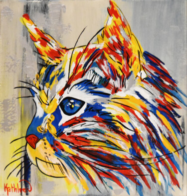 Painting titled "Cat Canvas, Cat Por…" by Kathleen Artist, Original Artwork, Acrylic