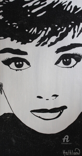 Painting titled "Audrey HEPBURN « Lu…" by Kathleen Artist, Original Artwork, Acrylic Mounted on Wood Stretcher frame