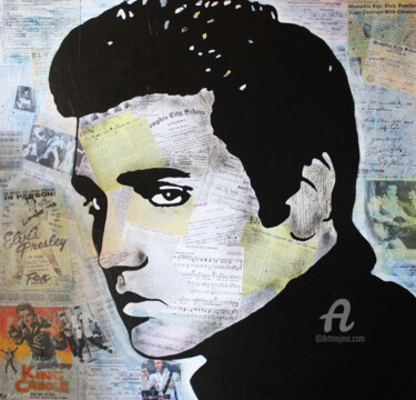Collages titulada "ORIGINAL Elvis PRES…" por Kathleen Artist, Obra de arte original, Acrílico