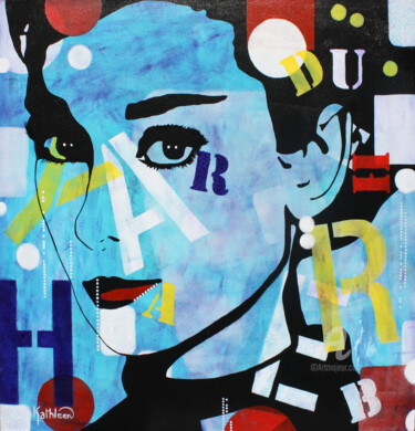 Painting titled "Audrey Hepburn, ORI…" by Kathleen Artist, Original Artwork, Acrylic Mounted on Wood Stretcher frame