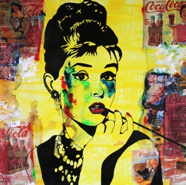 Painting titled "AUDREY HEPBURN Port…" by Kathleen Artist, Original Artwork, Acrylic Mounted on Wood Stretcher frame