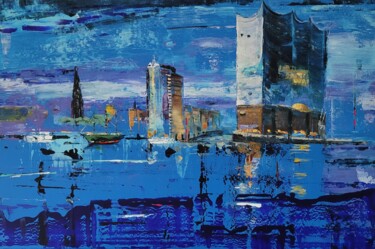 Malerei mit dem Titel "Hamburg by night" von Kathrin Flöge, Original-Kunstwerk, Acryl