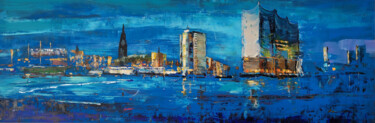 Pintura titulada "Hamburg: Blue hour" por Kathrin Flöge, Obra de arte original, Acrílico Montado en Bastidor de camilla de m…