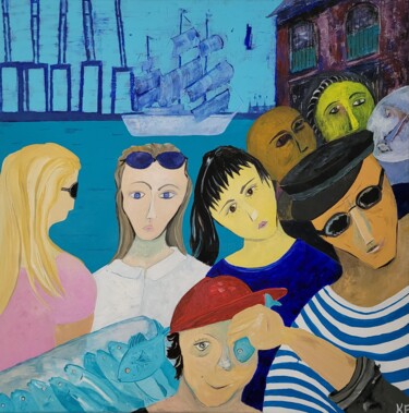 Pintura titulada "Fischmarkt in Hambu…" por Kathrin Flöge, Obra de arte original, Acrílico Montado en Bastidor de camilla de…