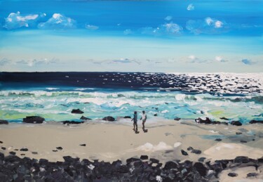 Painting titled "Strandspaziergang" by Kathrin Flöge, Original Artwork, Acrylic Mounted on Wood Stretcher frame