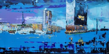 Картина под названием "Hamburg by night 3" - Kathrin Flöge, Подлинное произведение искусства, Акрил Установлен на Деревянная…