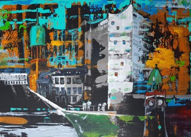 Картина под названием "Hamburg Hafen 1" - Kathrin Flöge, Подлинное произведение искусства, Акрил Установлен на Деревянная ра…