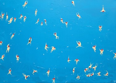 Painting titled "Swimming 1" by Kathrin Flöge, Original Artwork, Acrylic Mounted on Wood Stretcher frame