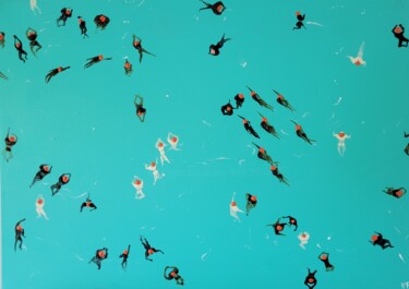 Malarstwo zatytułowany „Swimming. 40 Grad.” autorstwa Kathrin Flöge, Oryginalna praca, Akryl Zamontowany na Drewniana rama n…