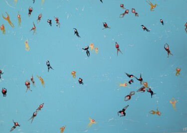 Painting titled "Swimming together" by Kathrin Flöge, Original Artwork, Acrylic Mounted on Wood Stretcher frame