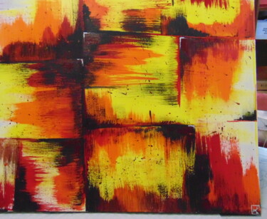 Painting titled "flammes" by Kathy, Original Artwork, Acrylic Mounted on Wood Stretcher frame