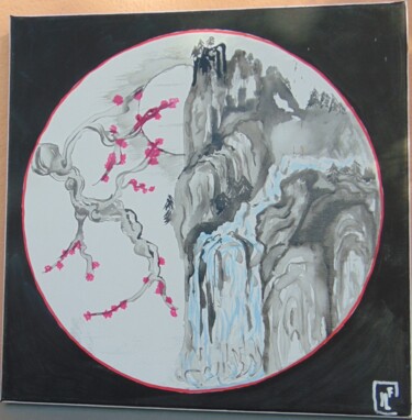 Σχέδιο με τίτλο "la cascade" από Kathy, Αυθεντικά έργα τέχνης, Κάρβουνο Τοποθετήθηκε στο Ξύλινο φορείο σκελετό