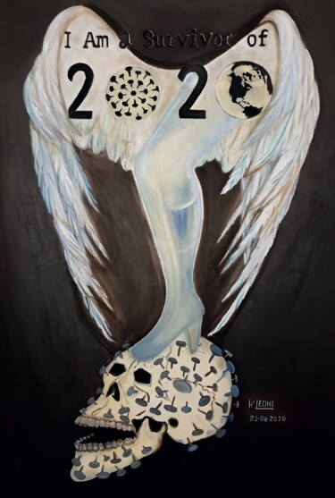 Painting titled "2021" by Kathy Leoni, Original Artwork, Oil Mounted on Wood Stretcher frame