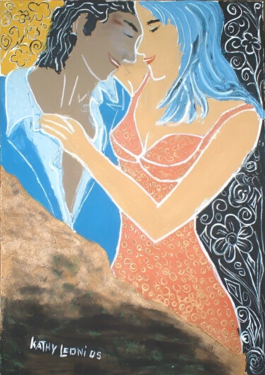 Painting titled "Amanti" by Kathy Leoni, Original Artwork, Oil Mounted on Wood Stretcher frame