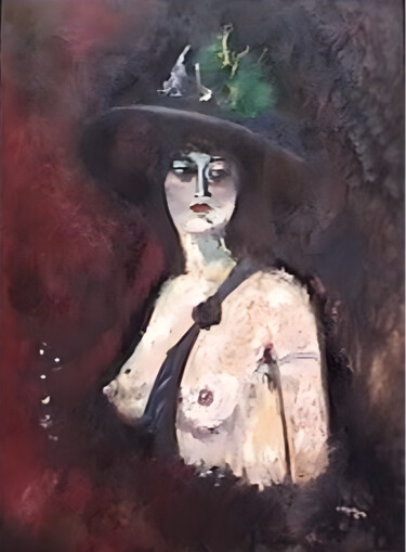 Painting titled "Cappello" by Kathy Leoni, Original Artwork, Oil Mounted on Wood Stretcher frame