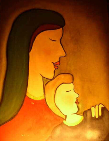 Pittura intitolato "Maternità" da Kathy Leoni, Opera d'arte originale, Olio