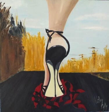Painting titled "Con paso firme" by Kathy Marín, Original Artwork, Oil