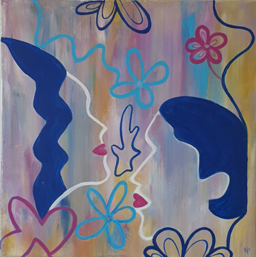 Painting titled "Fleur bleue" by Kathypic, Original Artwork, Acrylic