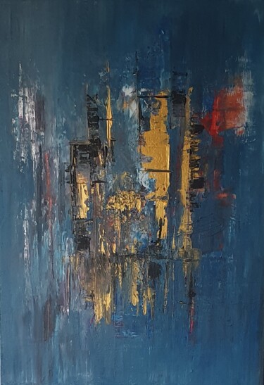 Картина под названием "Bleu nuit" - Kathypic, Подлинное произведение искусства, Акрил Установлен на Деревянная рама для носи…