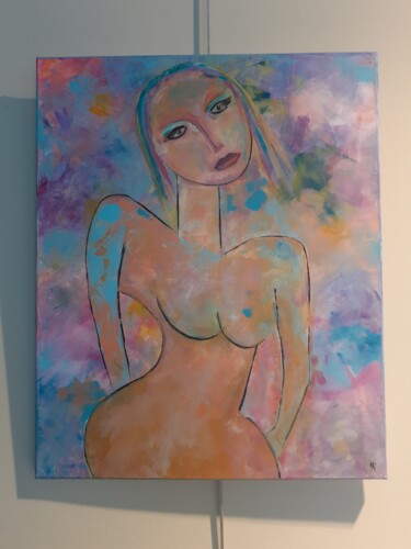 Painting titled "La boudeuse" by Kathypic, Original Artwork, Acrylic Mounted on Wood Stretcher frame