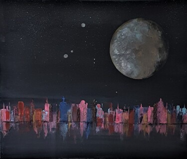 Painting titled "Nuit d'encre" by Kathypic, Original Artwork, Acrylic Mounted on Wood Stretcher frame