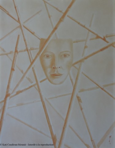 Drawing titled "Le Sortilège" by Kati Caudéran-Mounié, Original Artwork, Conté Mounted on Glass