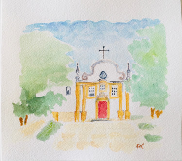 Schilderij getiteld "la petite chapelle" door Katia De Carvalho, Origineel Kunstwerk, Aquarel