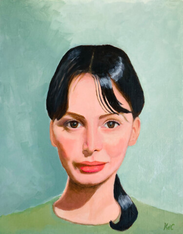 Painting titled "Portrait "Jelena"" by Katia De Carvalho, Original Artwork, Oil Mounted on Wood Panel