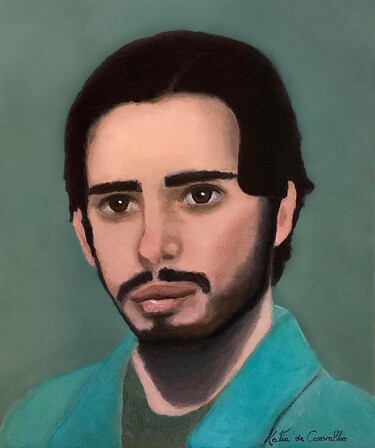 Painting titled "portrait Paulo Cast…" by Katia De Carvalho, Original Artwork, Oil Mounted on Wood Panel